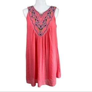Luxology Dress sleeveless embroidered lined Coral Pink V neck  Size S
